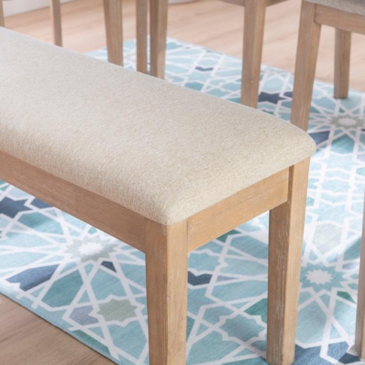 Natural Wood and Upholstered Seat Bench