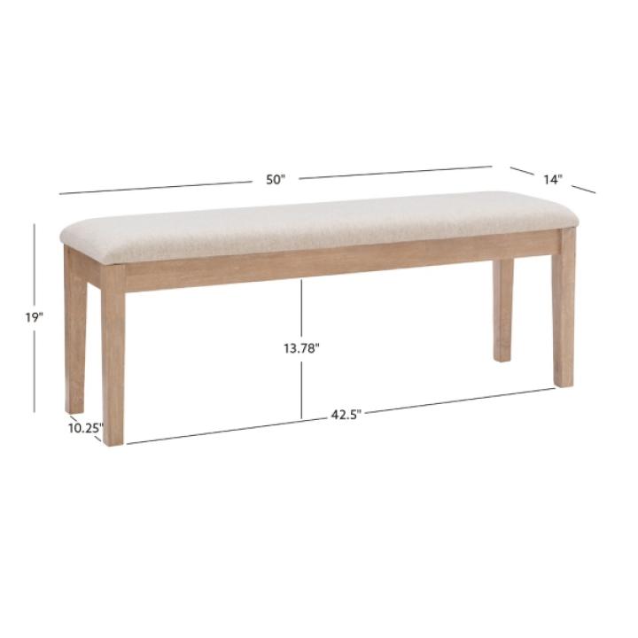 Natural Wood and Upholstered Seat Bench