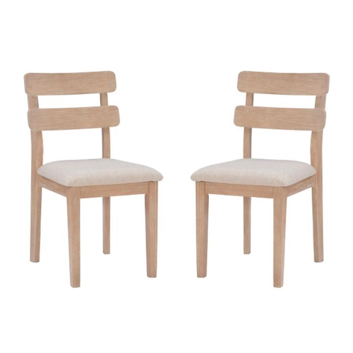 Natural Wood Slatted Back Dining Chairs, Set of 2