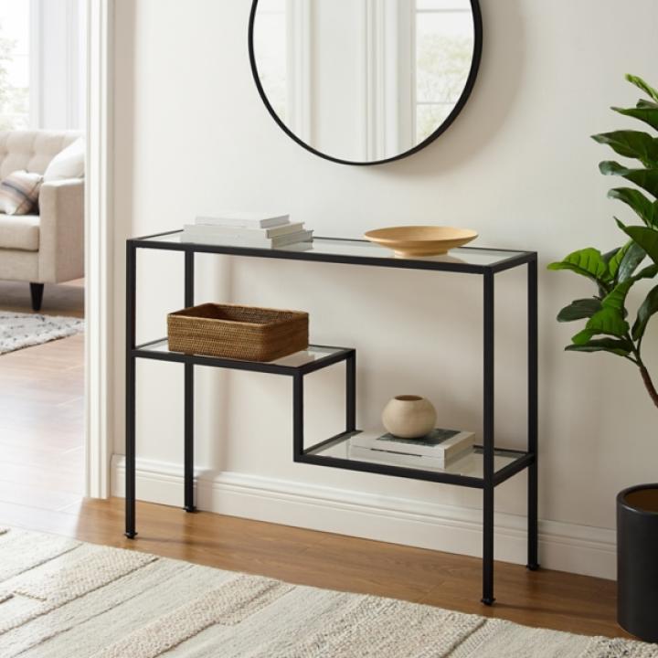 Matte Black Multi Level Console Table