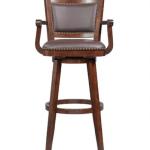 Brown Wood and Faux Leather Swivel Bar Stool