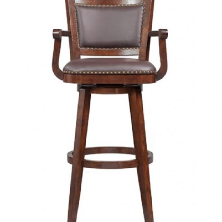 Brown Wood and Faux Leather Swivel Bar Stool