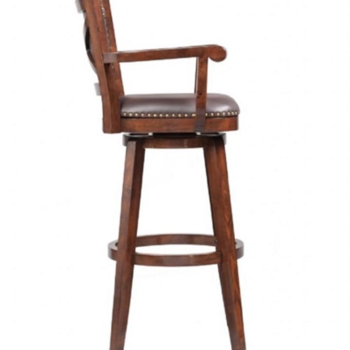 Brown Wood and Faux Leather Swivel Bar Stool