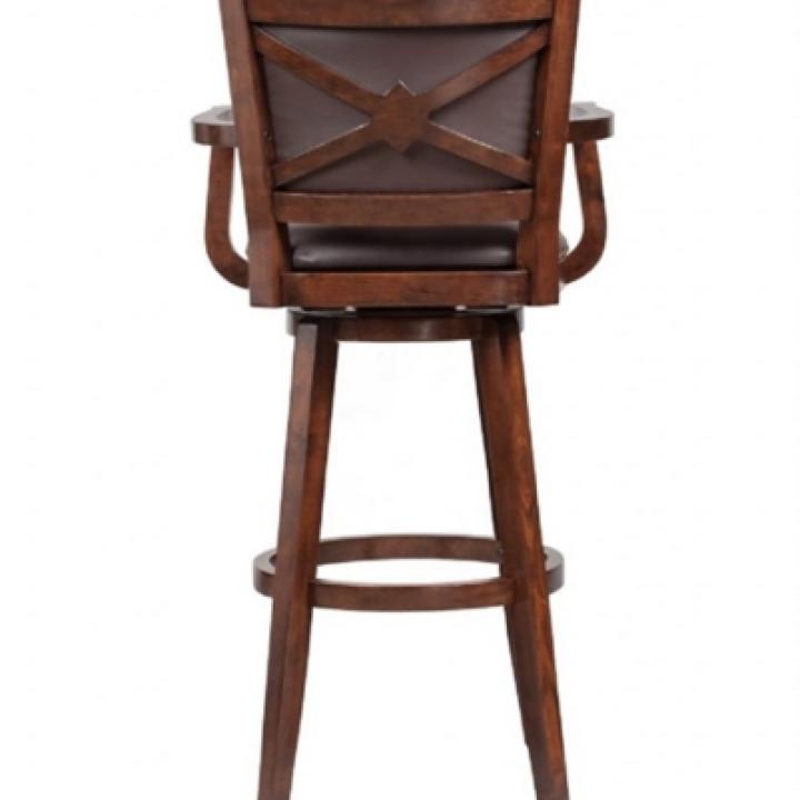 Brown Wood and Faux Leather Swivel Bar Stool