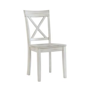 Antique Whitewashed Wood Dining Chairs, Set of 2