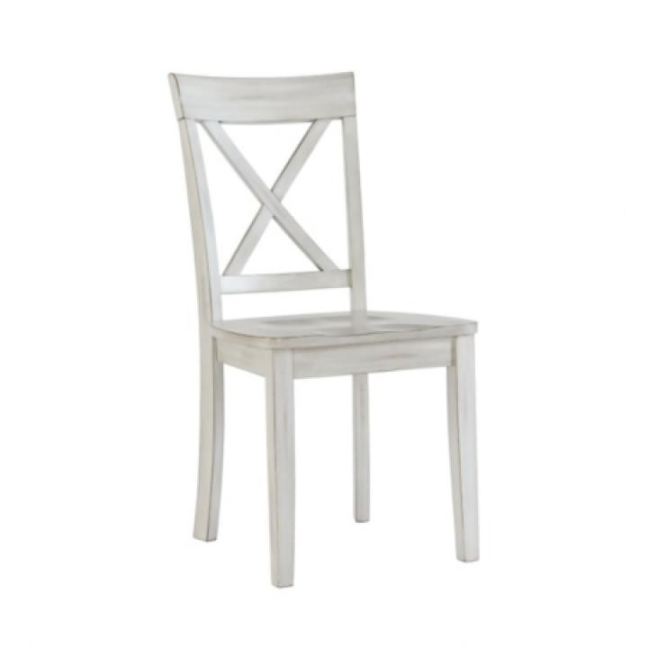 Antique Whitewashed Wood Dining Chairs, Set of 2