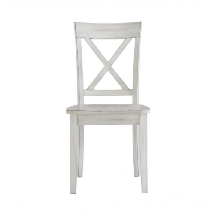 Antique Whitewashed Wood Dining Chairs, Set of 2
