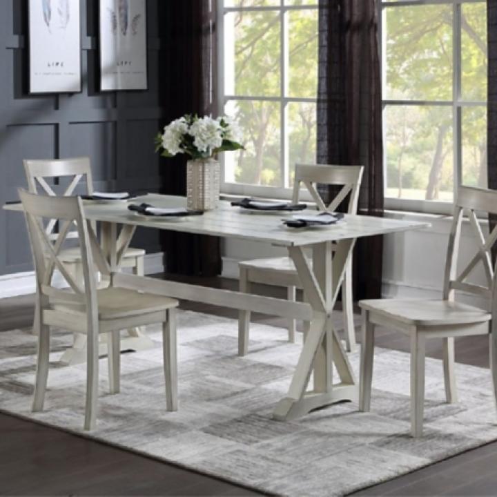 Antique Whitewashed Wood Dining Chairs, Set of 2