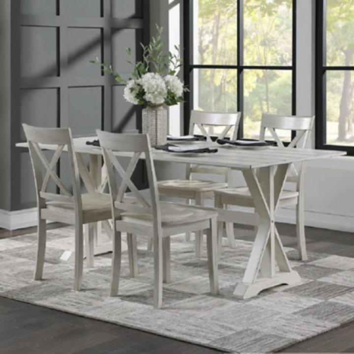 Antique Whitewashed Wood Dining Chairs, Set of 2