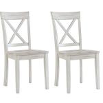Antique Whitewashed Wood Dining Chairs, Set of 2