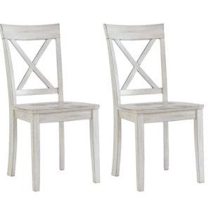 Antique Whitewashed Wood Dining Chairs, Set of 2