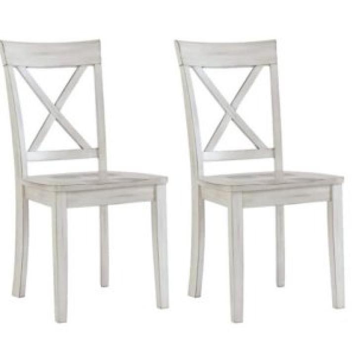 Antique Whitewashed Wood Dining Chairs, Set of 2