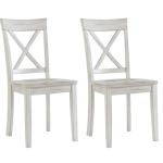 Antique Whitewashed Wood Dining Chairs, Set of 2