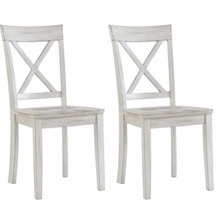 Antique Whitewashed Wood Dining Chairs, Set of 2