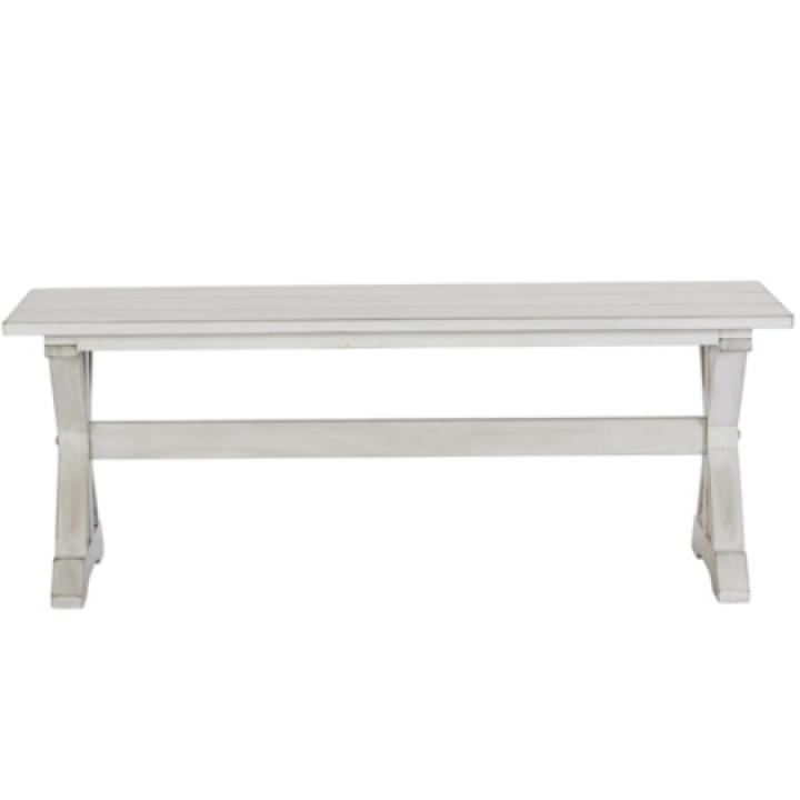 Antique Whitewashed Wood Dining Bench