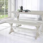 Antique Whitewashed Wood Dining Bench