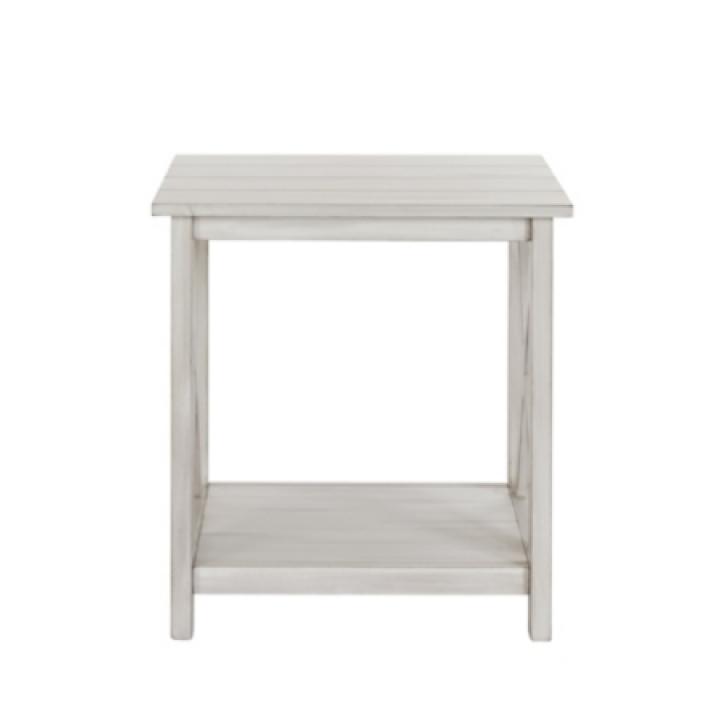 Antique Whitewashed Wood Square Side Table