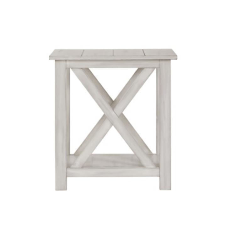 Antique Whitewashed Wood Square Side Table
