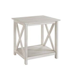 Antique Whitewashed Wood Square Side Table