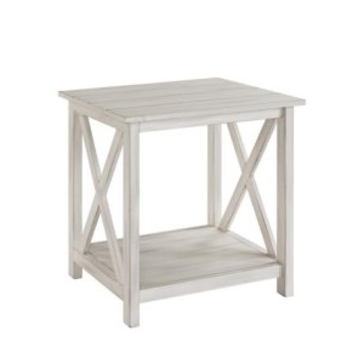 Antique Whitewashed Wood Square Side Table