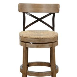 Light Brown Wood and Seagrass Swivel Counter Stool