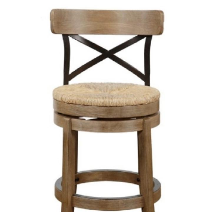 Light Brown Wood and Seagrass Swivel Counter Stool