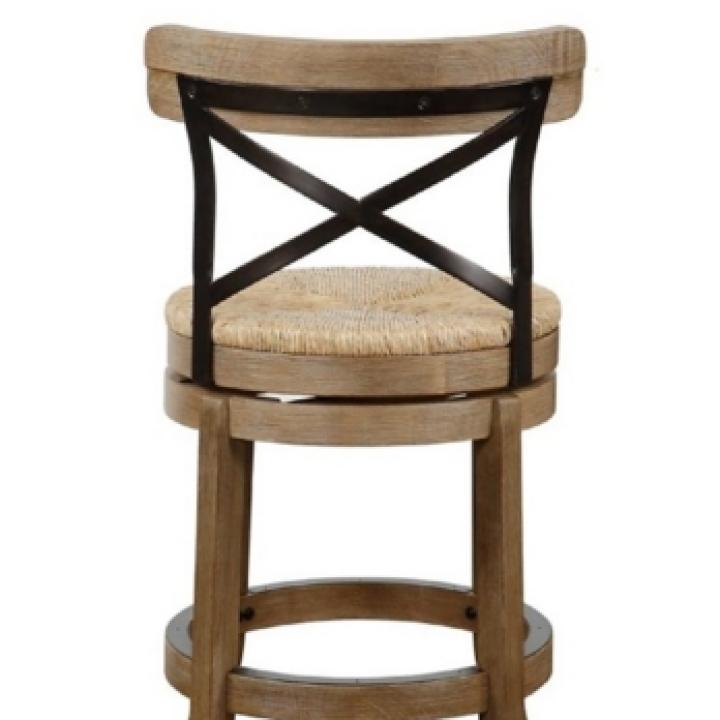 Light Brown Wood and Seagrass Swivel Counter Stool