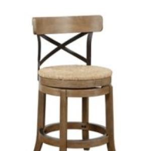 Light Brown Wood and Seagrass Swivel Counter Stool