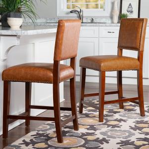 Brown Faux Leather Square Classic Counter Stool