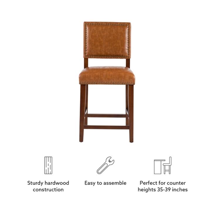 Brown Faux Leather Square Classic Counter Stool