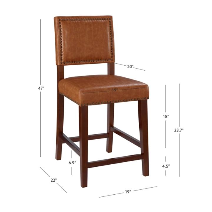 Brown Faux Leather Square Classic Counter Stool