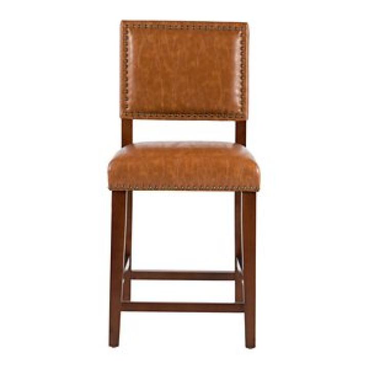 Brown Faux Leather Square Classic Counter Stool