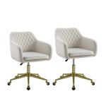 Cream Upholstered Tufted Swivel Office Chair