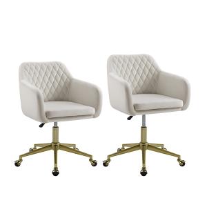 Cream Upholstered Tufted Swivel Office Chair