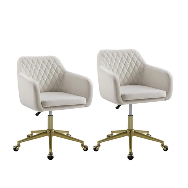 Cream Upholstered Tufted Swivel Office Chair