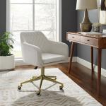 Cream Upholstered Tufted Swivel Office Chair