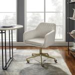 Cream Upholstered Tufted Swivel Office Chair