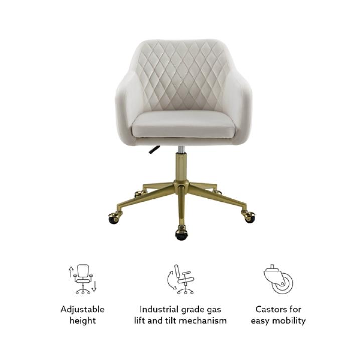 Cream Upholstered Tufted Swivel Office Chair