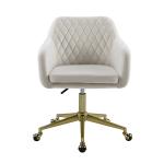 Cream Upholstered Tufted Swivel Office Chair