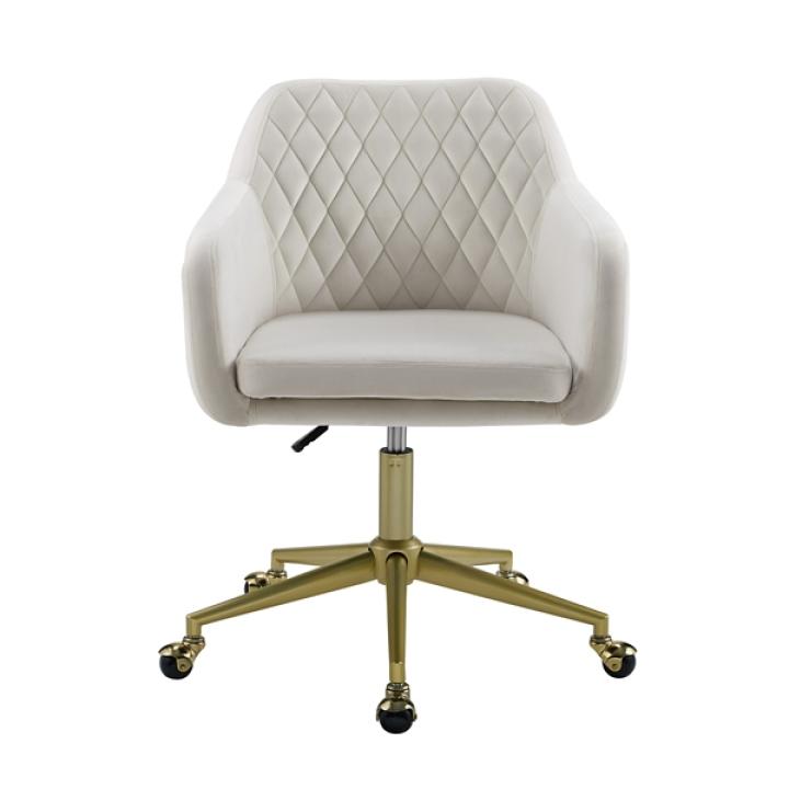 Cream Upholstered Tufted Swivel Office Chair