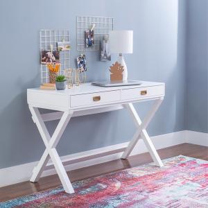 White Wood 2-Drawer X-Frame Desk