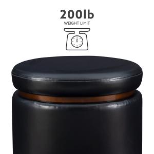 Round Black Faux Leather Storage Ottoman