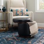 Round Black Faux Leather Storage Ottoman