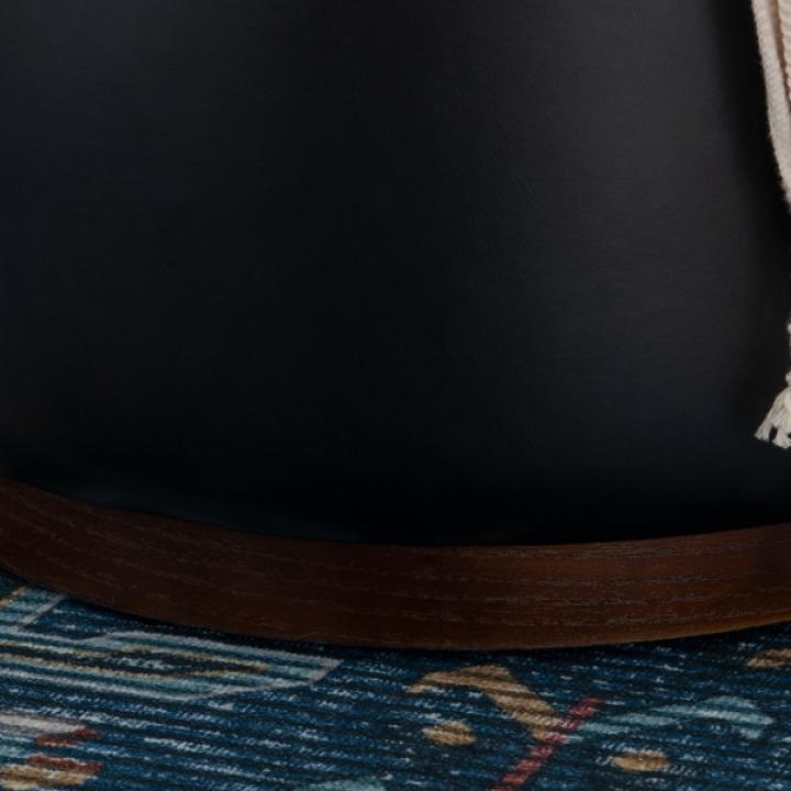 Round Black Faux Leather Storage Ottoman