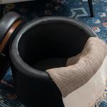 Round Black Faux Leather Storage Ottoman