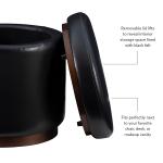 Round Black Faux Leather Storage Ottoman