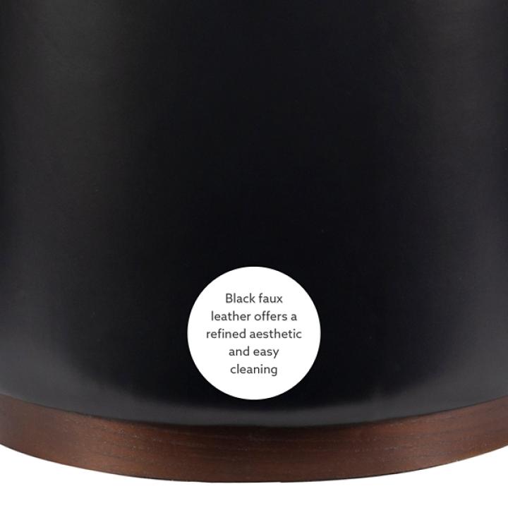 Round Black Faux Leather Storage Ottoman