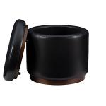 Round Black Faux Leather Storage Ottoman
