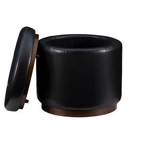 Round Black Faux Leather Storage Ottoman