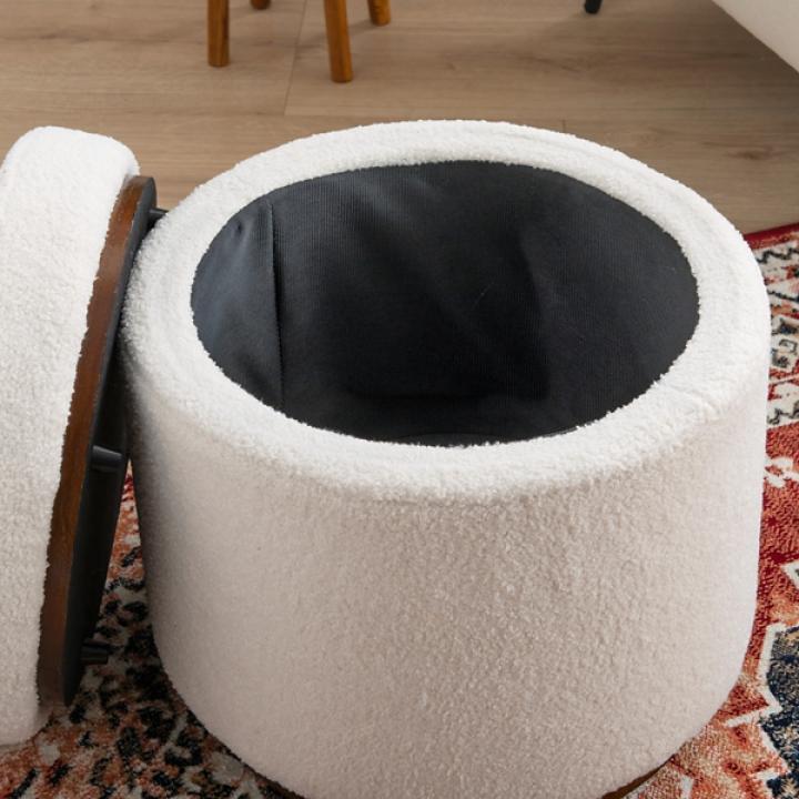White Sherpa Upholstered Storage Ottoman